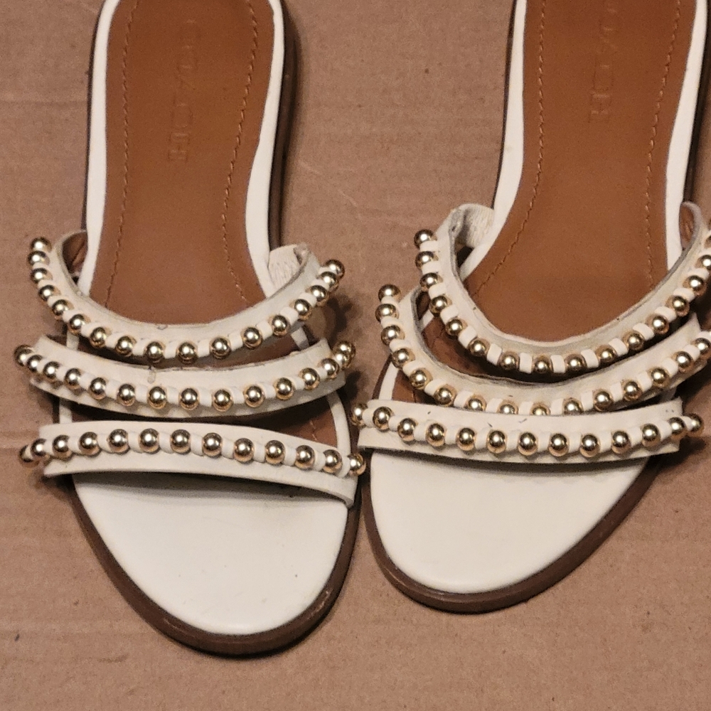 Coach White Gold-Beaded Strappy Flat Sandals - Picture 2 of 9